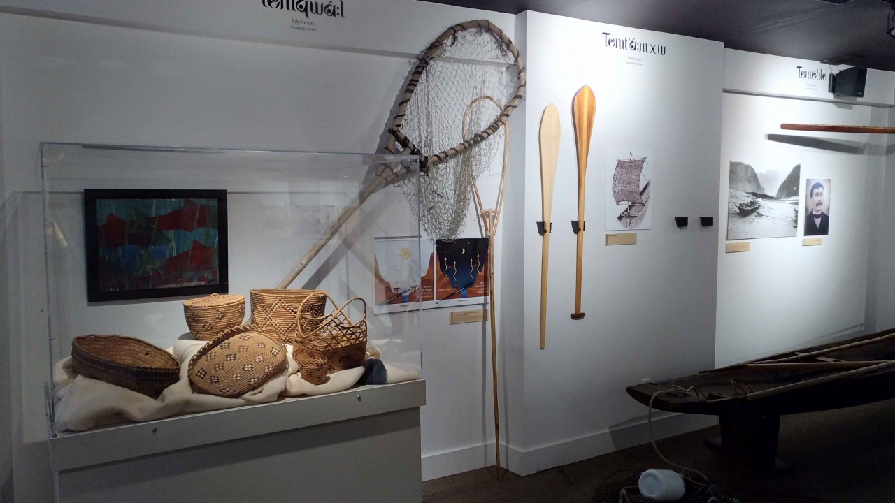 Cultural items from the Stó:lō Resource Centre Repository, in the newly renovated Shxwt’a:selhawtxw (“House of Long Ago and Today”) Interpretive Centre. 
